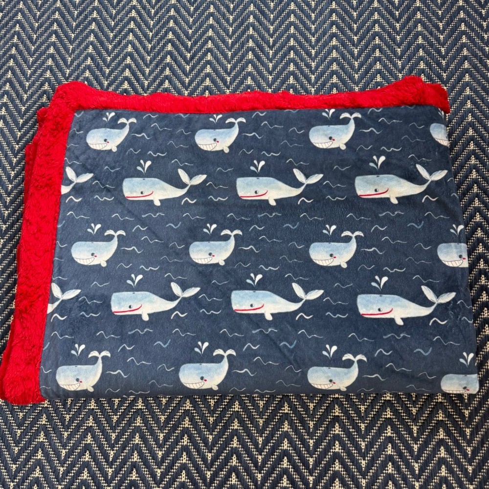 Simply Southern Whale Plush Baby Blanket Kids OS Navy Red
